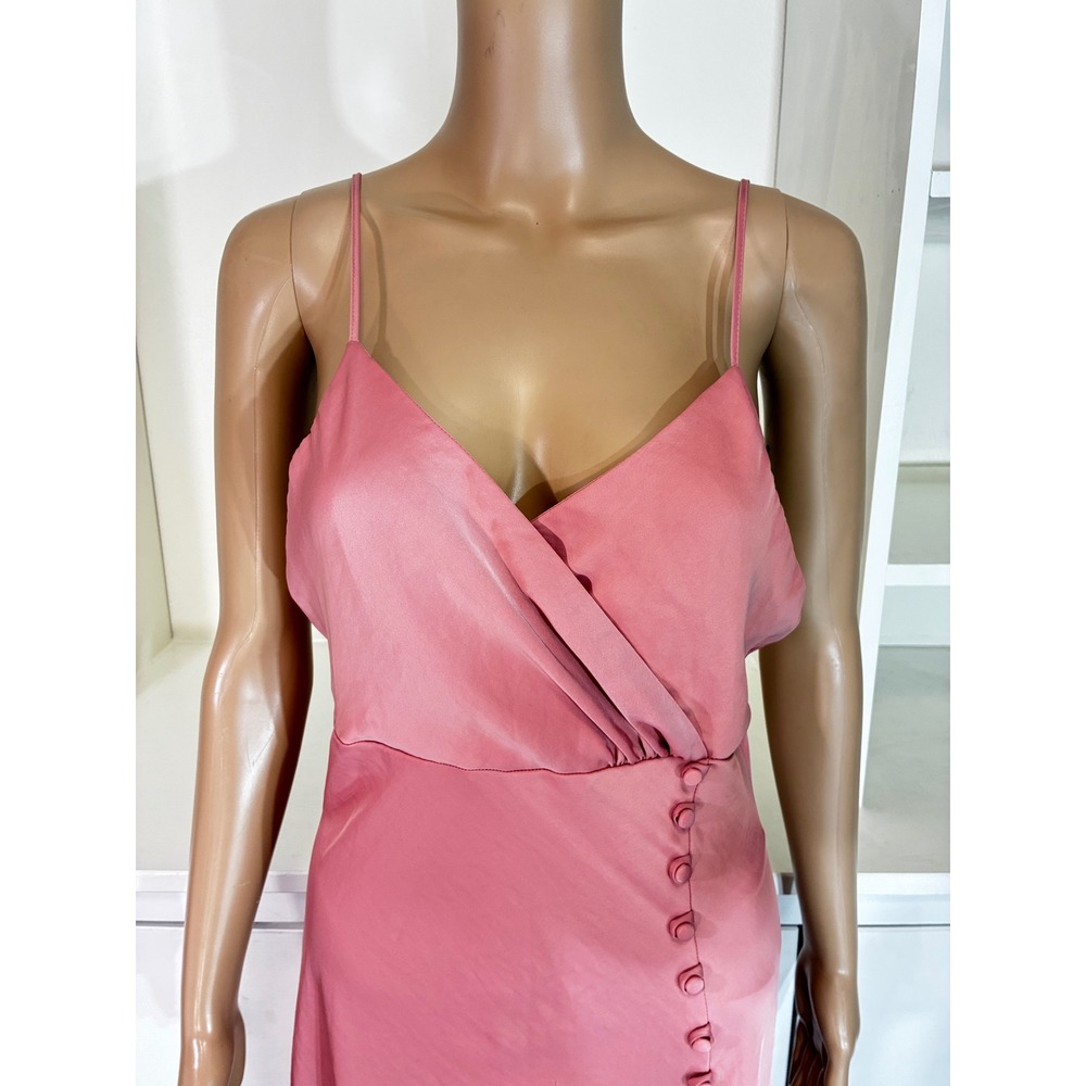 Zara Womens Satin Midi Slip Dress Rose Pink Side Button Slit Size L - Picture 6 of 9